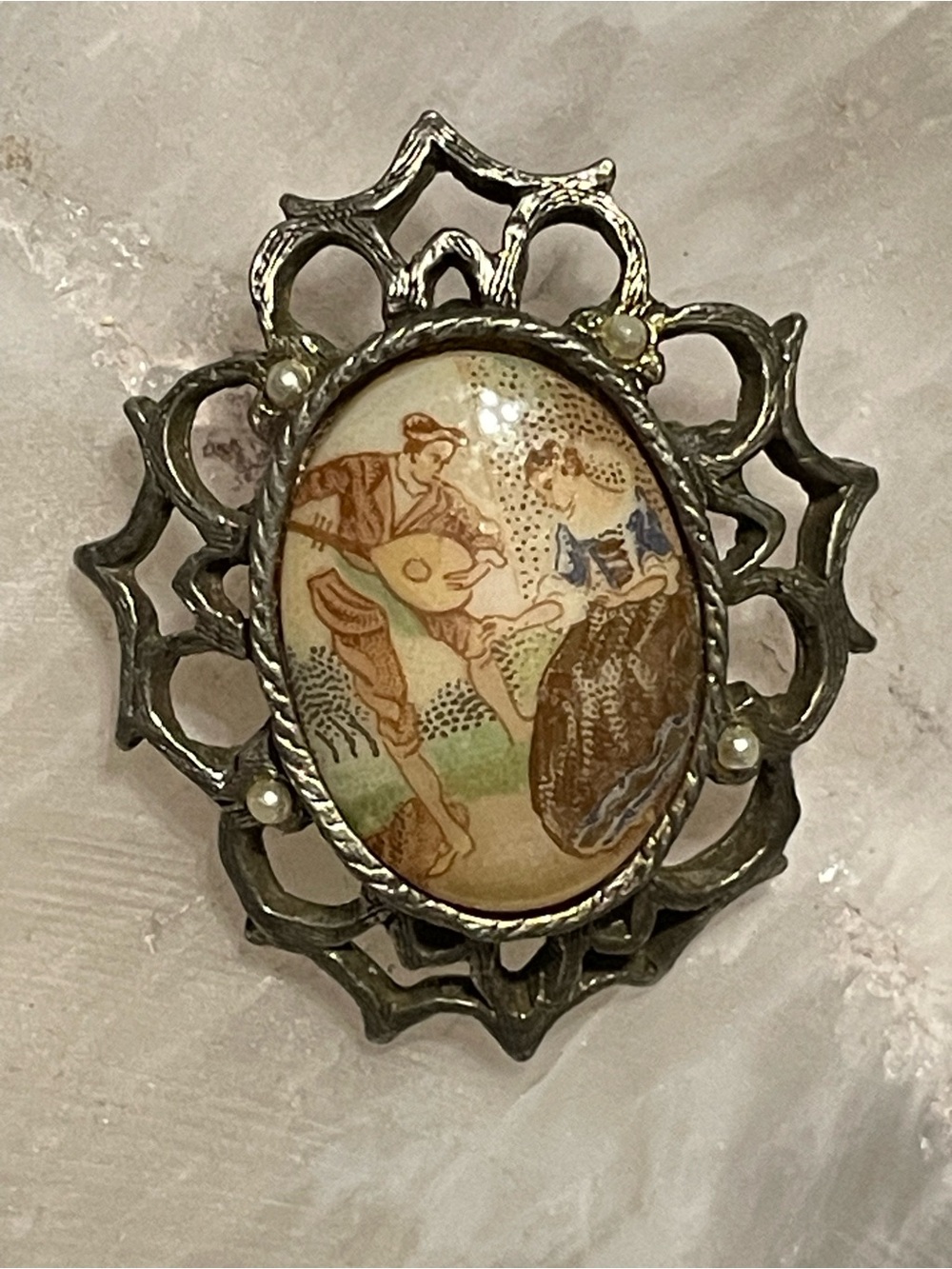 Vintage Transfer Porcelain Portrait Pin #8648